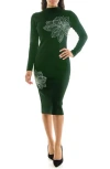 Nina Leonard Floral Studded Long Sleeve Sweater Dress In Green