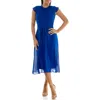Nina Leonard Flutter Sleeve Chiffon Midi Dress In Cobalt