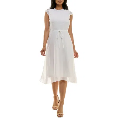 Nina Leonard Flutter Sleeve Chiffon Midi Dress In Ivory