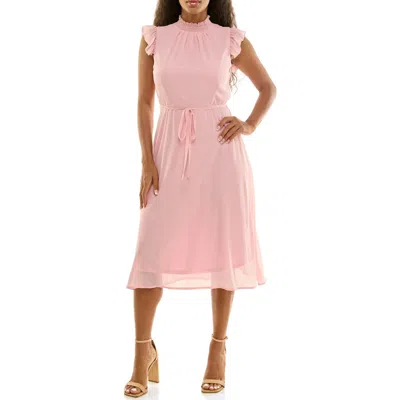 Nina Leonard Flutter Sleeve Chiffon Midi Dress In Pink
