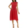 Nina Leonard Flutter Sleeve Chiffon Midi Dress In Red