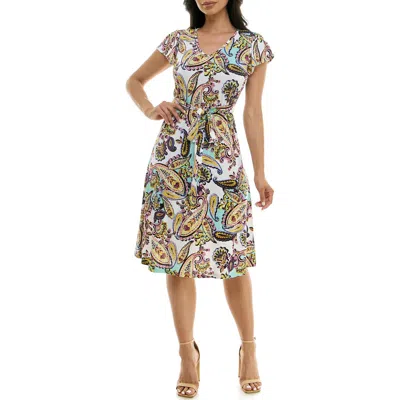Nina Leonard Flutter Sleeve Dress In Animal Print