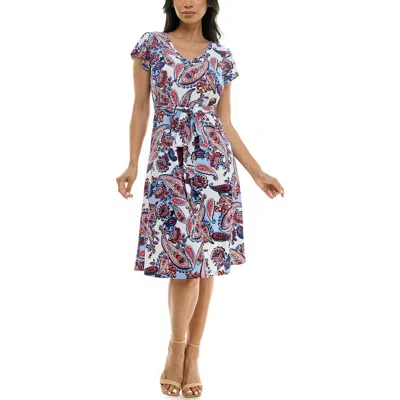 Nina Leonard Flutter Sleeve Dress In Multi