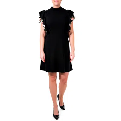 Nina Leonard Flutter Sleeve Woven Dress In Black