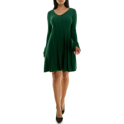 Nina Leonard Fringe Cuff Sweater Dress In Jewel Green
