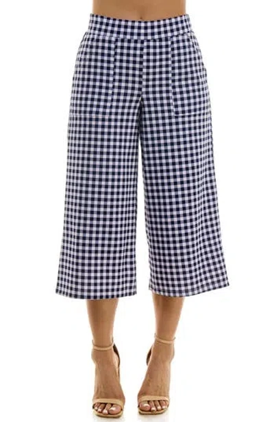 Nina Leonard Gingham Crop Wide Leg Pants In Blue