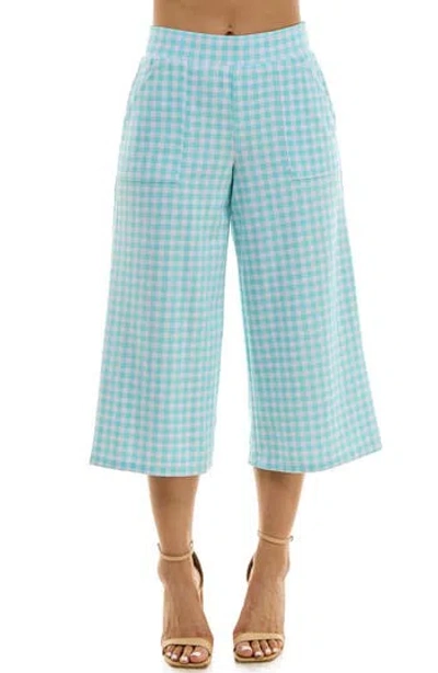 Nina Leonard Gingham Crop Wide Leg Pants In White