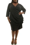 Nina Leonard Glitter Faux Wrap Dress In Black Multi