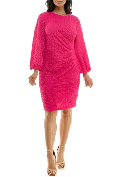 Nina Leonard Glitter Long Sleeve Body-con Dress In Fuchsia