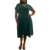Nina Leonard Handkerchief Hem Dress In Hunter