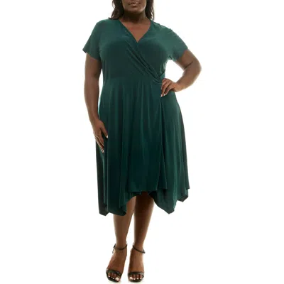 Nina Leonard Handkerchief Hem Dress In Hunter