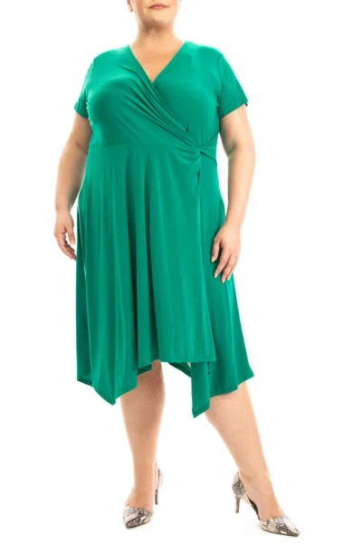 Nina Leonard Handkerchief Hem Dress In Green