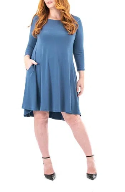 Nina Leonard High-low Trapeze Dress In Blue