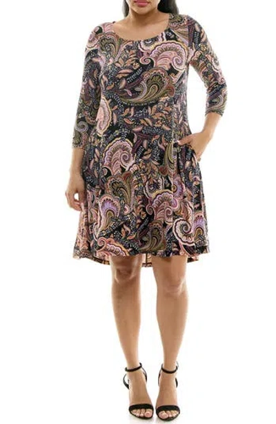 Nina Leonard High-low Trapeze Dress In Multi