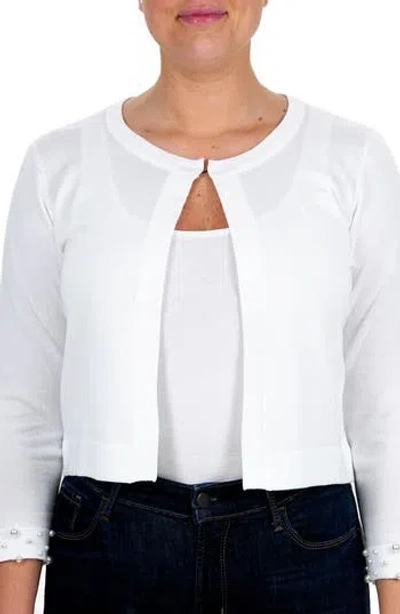 Nina Leonard Imitation Pearl Cuff Bolero Cardigan In Ivory