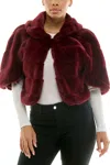 Nina Leonard Immediate Apparel L2354af Faux Fur Bolero Capelet Jacket In Burgundy