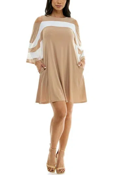 Nina Leonard Ity Stripe Cold Shoulder Dress In Brown