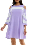 Nina Leonard Ity Stripe Cold Shoulder Dress In Lavender/ivory