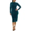 Nina Leonard Jacquard Long Sleeve Sweater Dress In Black/teal