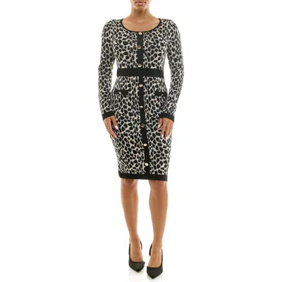 Nina Leonard Jacquard Long Sleeve Sweater Dress In Multi