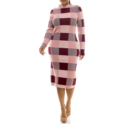 Nina Leonard Jacquard Long Sleeve Sweater Dress In Wine/mauve