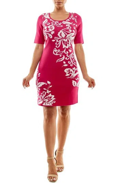 Nina Leonard Jacquard Sweater Dress In Red