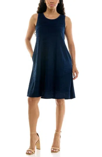 Nina Leonard Jacquard Trapeze Dress In Navy