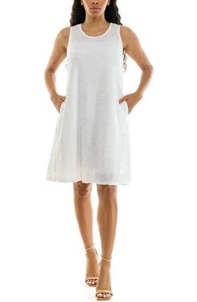 Nina Leonard Jacquard Trapeze Dress In White