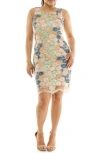Nina Leonard Jewel Neck Lace Sheath Dress In Ballet Slipper Multi