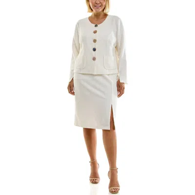 Nina Leonard Knit Jacket & Midi Skirt 2-piece Set In Pink