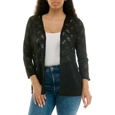 Nina Leonard Lace Cardigan In Black