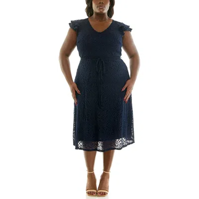 Nina Leonard Lace Fit & Flare Dress In Blue