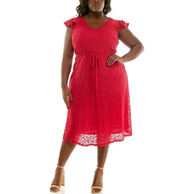 Nina Leonard Lace Fit & Flare Dress In Red