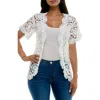 Nina Leonard Lace Scallop Edge Cardigan In Ivory