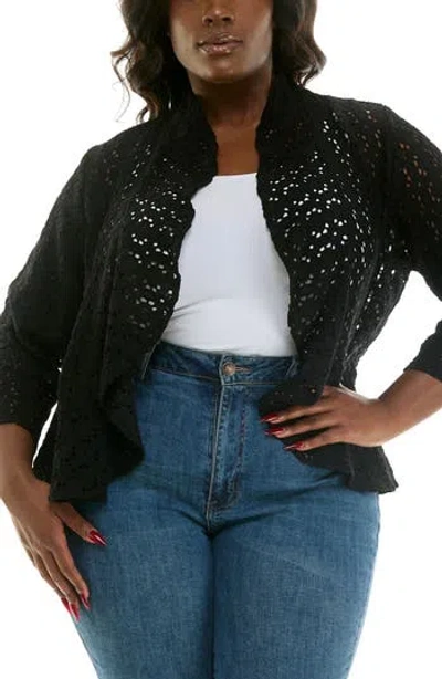 Nina Leonard Lace Three-quarter Sleeve Bolero In Black