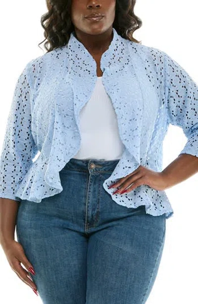 Nina Leonard Lace Three-quarter Sleeve Bolero In Blue