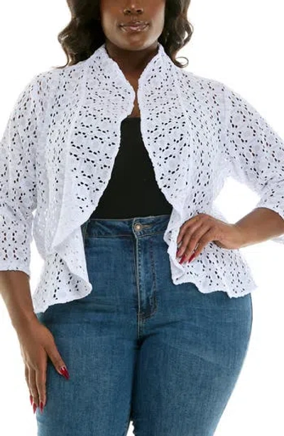 Nina Leonard Lace Three-quarter Sleeve Bolero In White