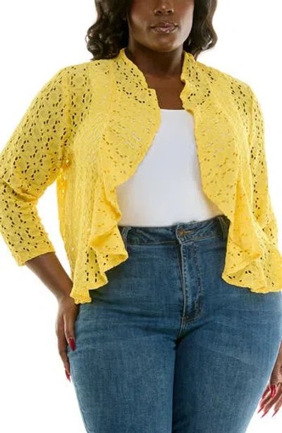 Nina Leonard Lace Three-quarter Sleeve Bolero In Multi