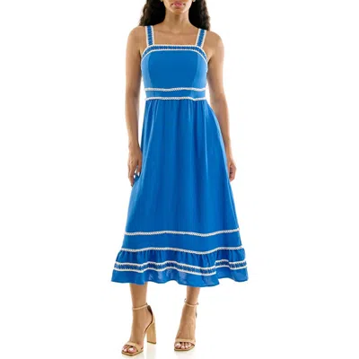 Nina Leonard Lace Trim Fit & Flare Midi Dress In Multi