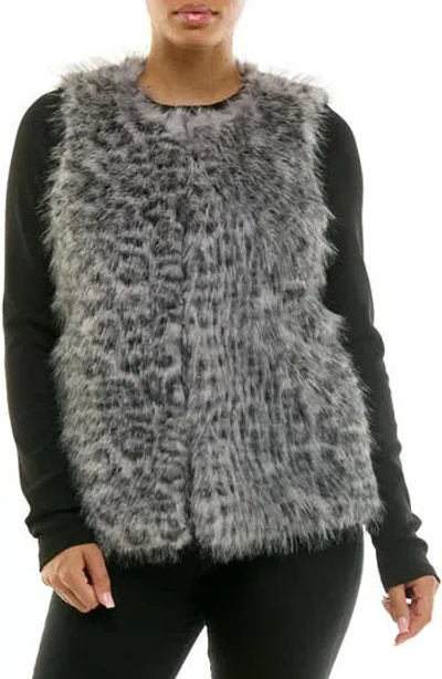Nina Leonard Leopard Print Faux Fur Vest In Gray