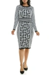 Nina Leonard Leopard Print Long Sleeve Sweater Dress In Black/white