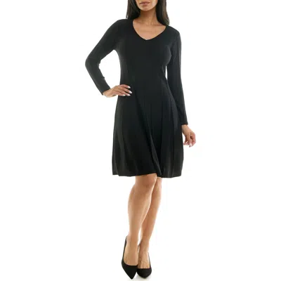 Nina Leonard Long Sleeve A-line Sweater Dress In Black