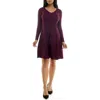 Nina Leonard Long Sleeve A-line Sweater Dress In Black Plum