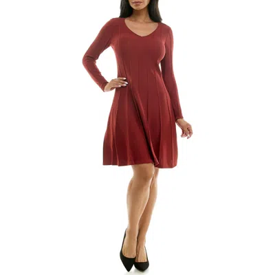 Nina Leonard Long Sleeve A-line Sweater Dress In Clay