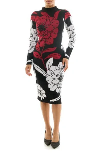 Nina Leonard Long Sleeve Body-con Dress In Black