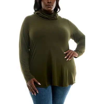 Nina Leonard Long Sleeve Curved Tunic In Green