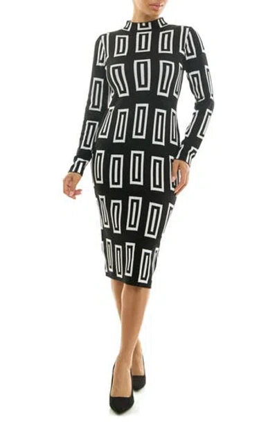 Nina Leonard Long Sleeve Jacquard Sheath Dress In Black