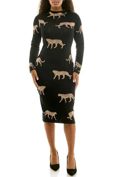 Nina Leonard Long Sleeve Jacquard Sheath Dress In Multi