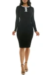 Nina Leonard Long Sleeve Rib Knit Sweater Dress In Black/white
