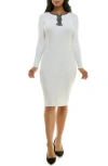 Nina Leonard Long Sleeve Rib Knit Sweater Dress In Ivory/black